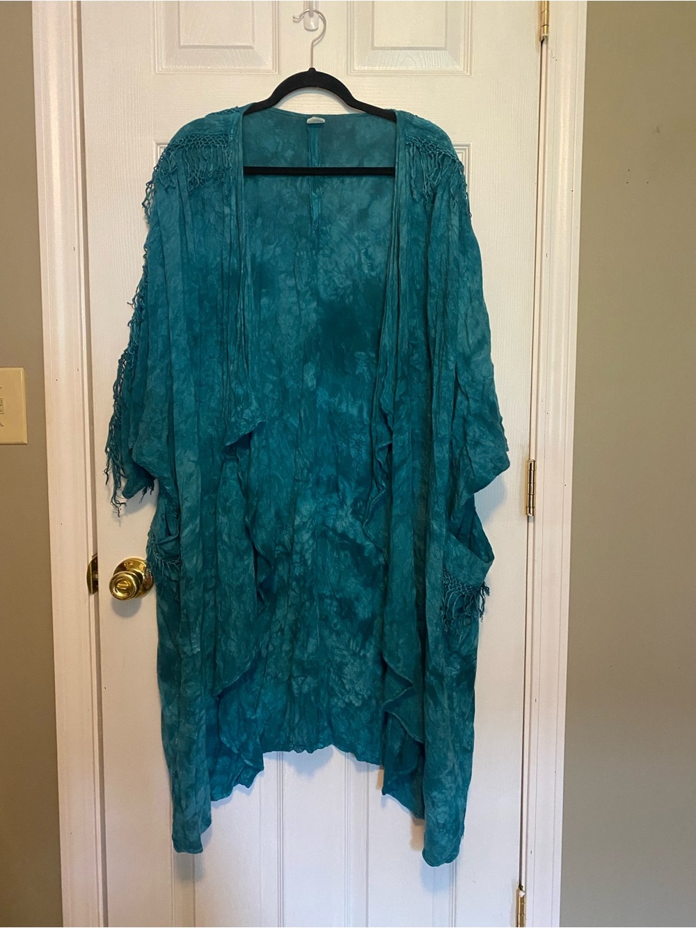 Teal Textured Open-Front Kimono